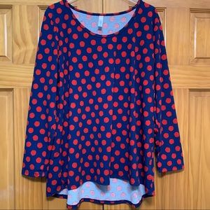 LuLaRoe Polka Dot Blue/Red Top 2XL